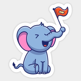 Cute Elephant With Nut Flag Cartoon Sticker